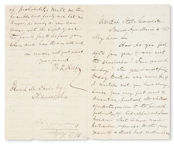 (SLAVERY AND ABOLITION.) HELPER, HINTON ROWAN. Autograph Letter Signed to Edward M. Davis in Philadelphia.